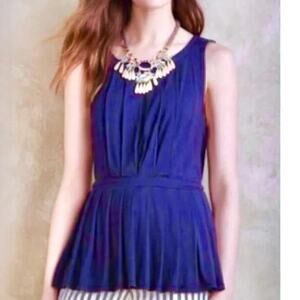 Anthropologie Deletta Blue Pleated Sleeveless Keyhole Top Women's Size Small
